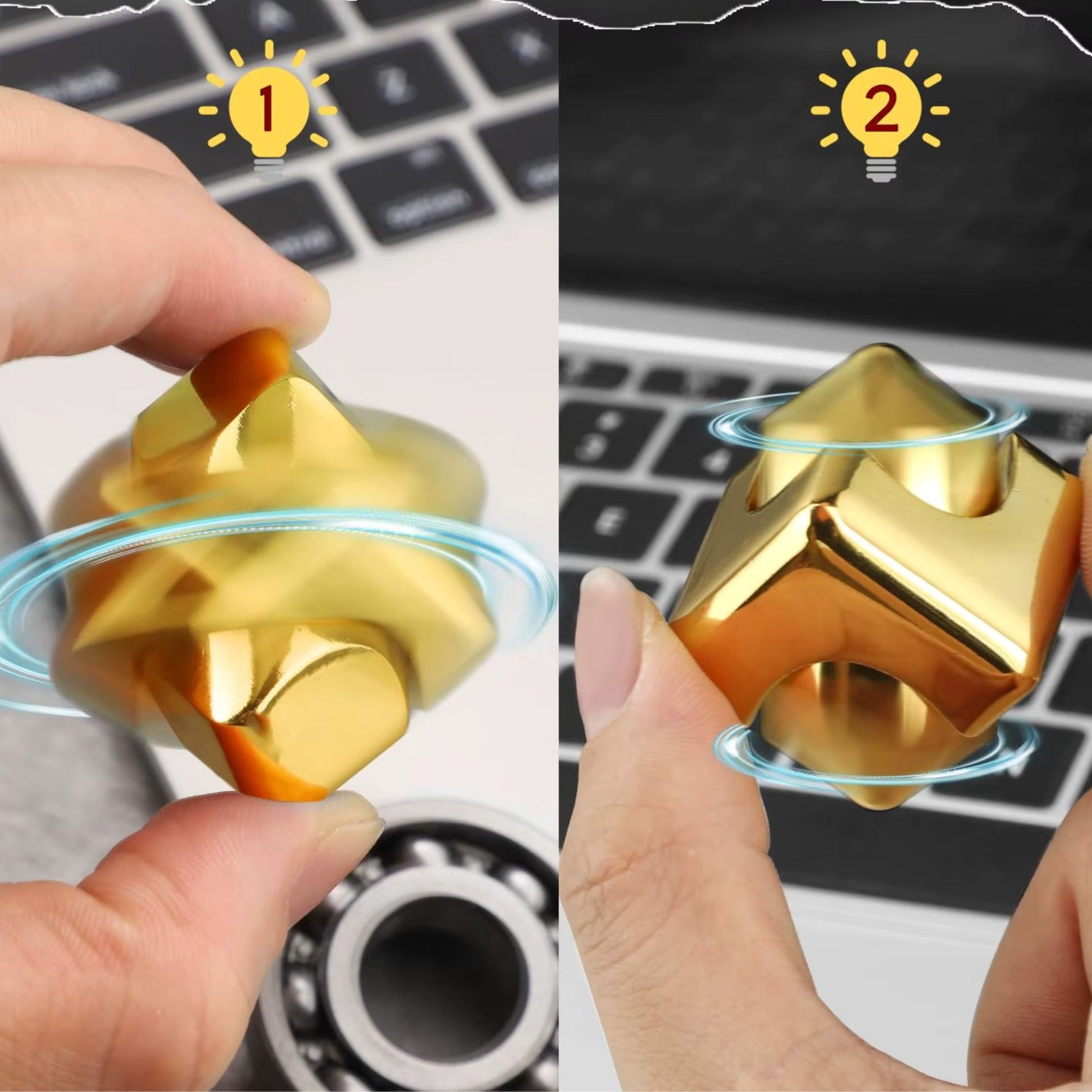 Jucarie Antistres Fidget Spinner, Flippy, Tip Cub, Metalic 2-in-1, Transformabil, Rulment Premium, Inox, Silentios,