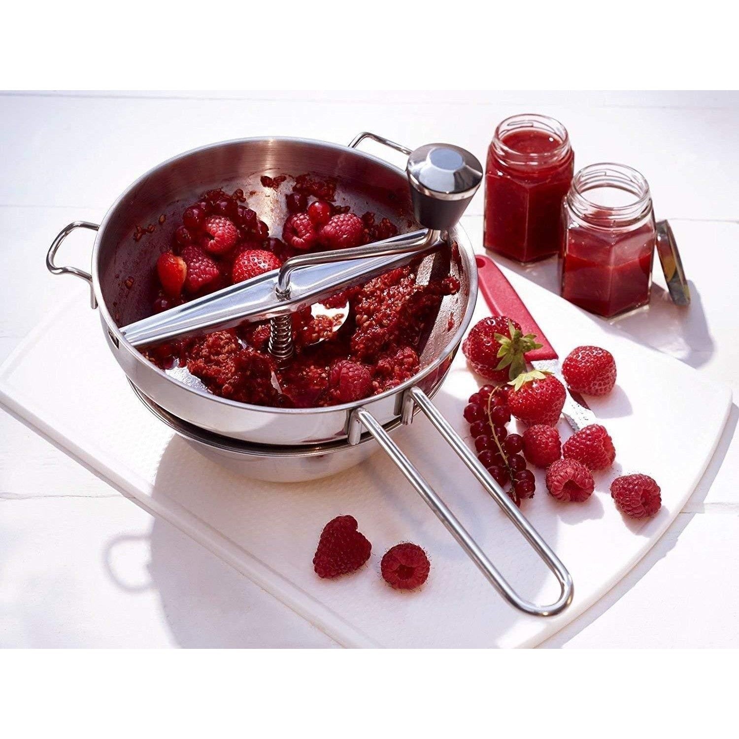 Rasnita Manuala pentru Fructe, Flippy, din Otel Inoxidabil, Macinare Alimentelor pentru Bebelusi, 3 Discuri de Macinat,