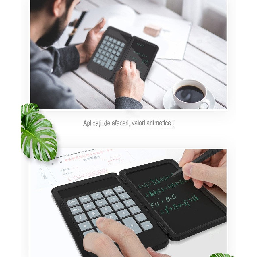 Calculator de Mana Reincarcabil cu Tabla de Scris, Flippy, Calculator Portabil, Ecran LCD, Afisaj cu 12 Cifre, Ecran de