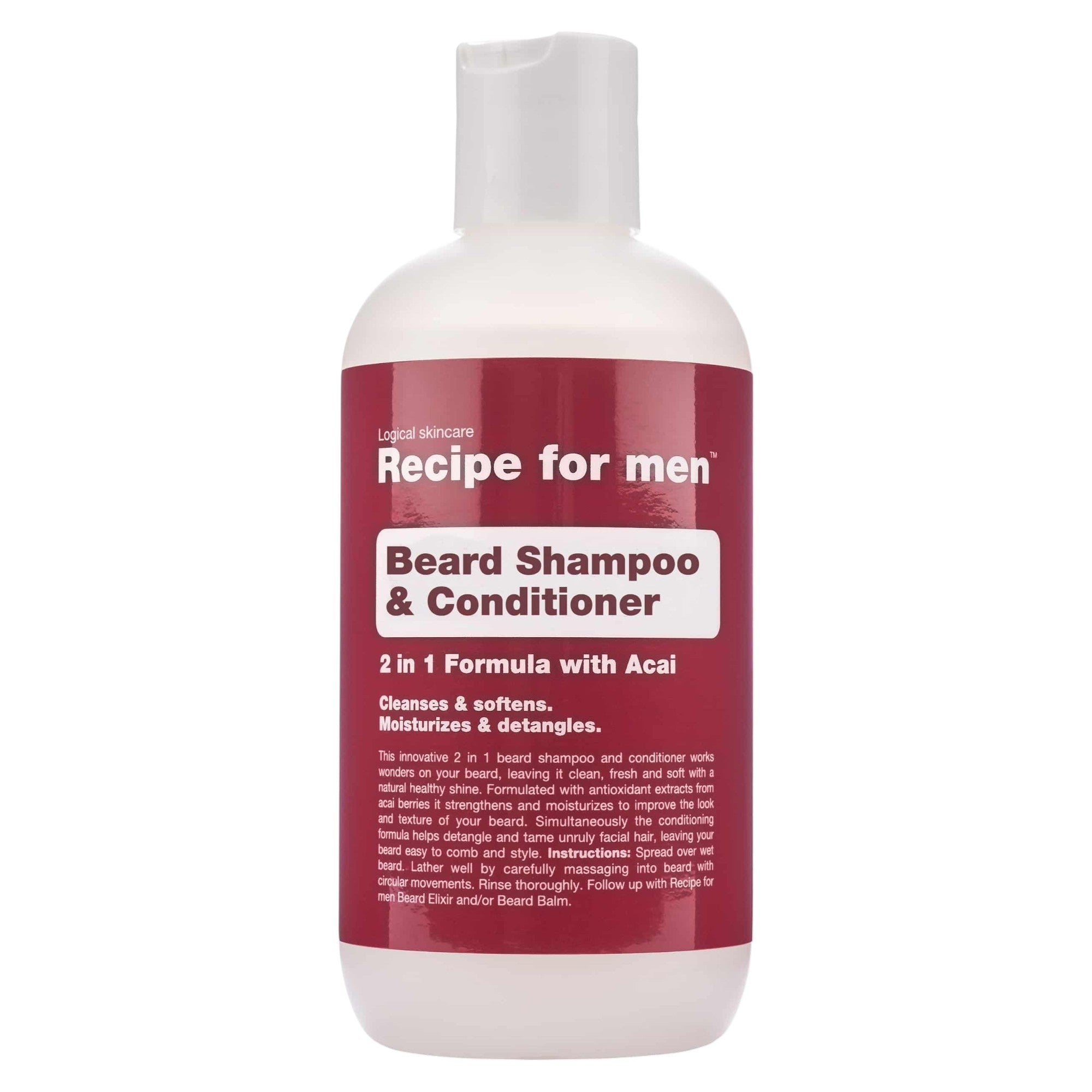 Recipe For Men, Beard Shampoo & Conditioner, Cleansing and Conditioning, Șampon pentru barbă, Umiditate, 250 ml