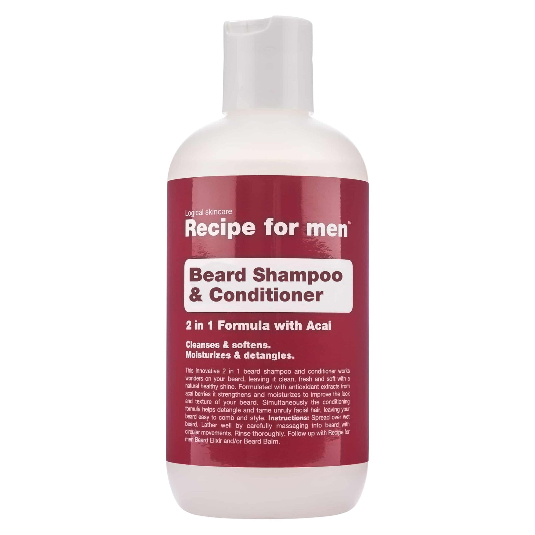 Recipe For Men, Beard Shampoo & Conditioner, Cleansing and Conditioning, Șampon pentru barbă, Umiditate, 250 ml