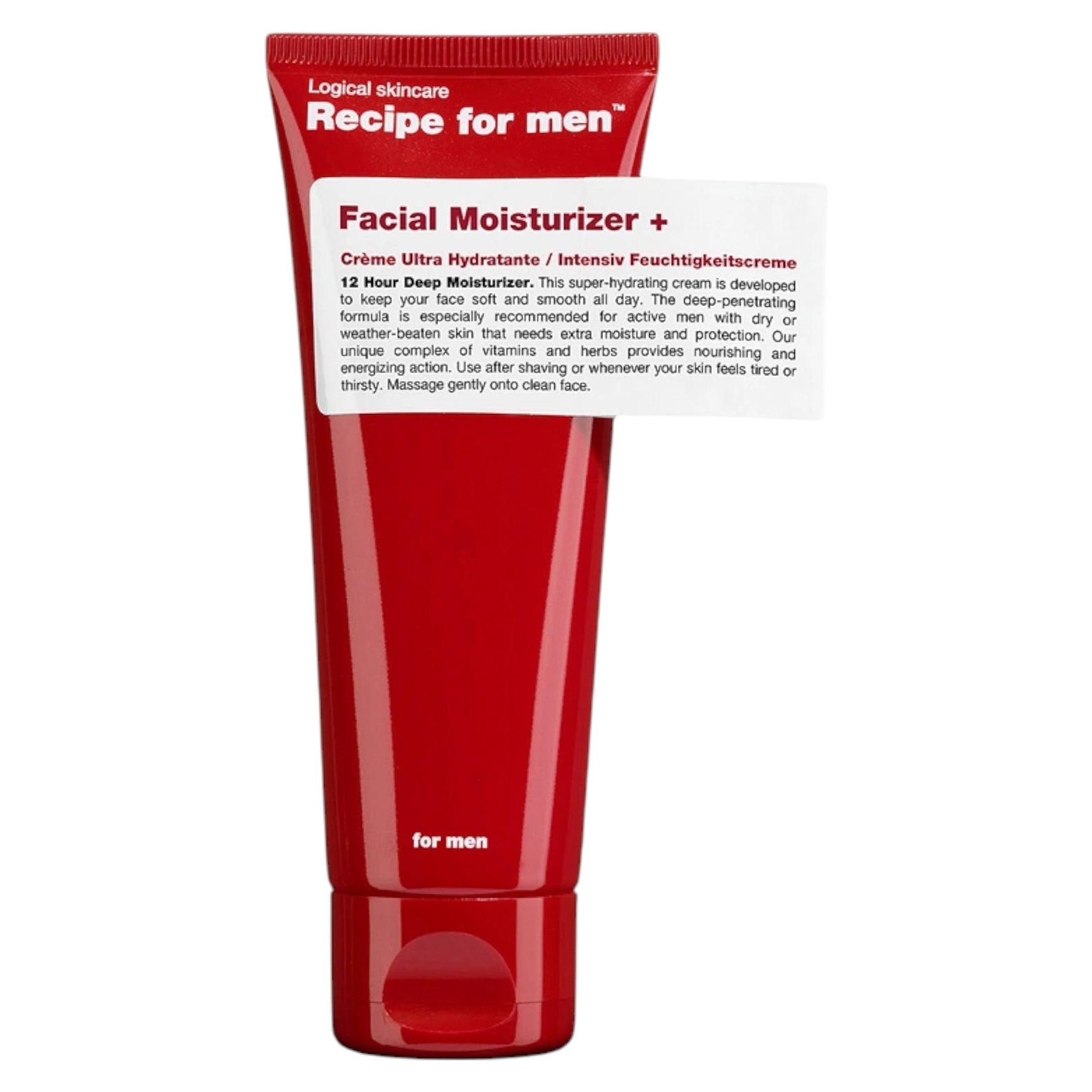 Recipe For Men, Facial Moisturizer +, Hidratant, Smântână, Pentru față, 75 ml