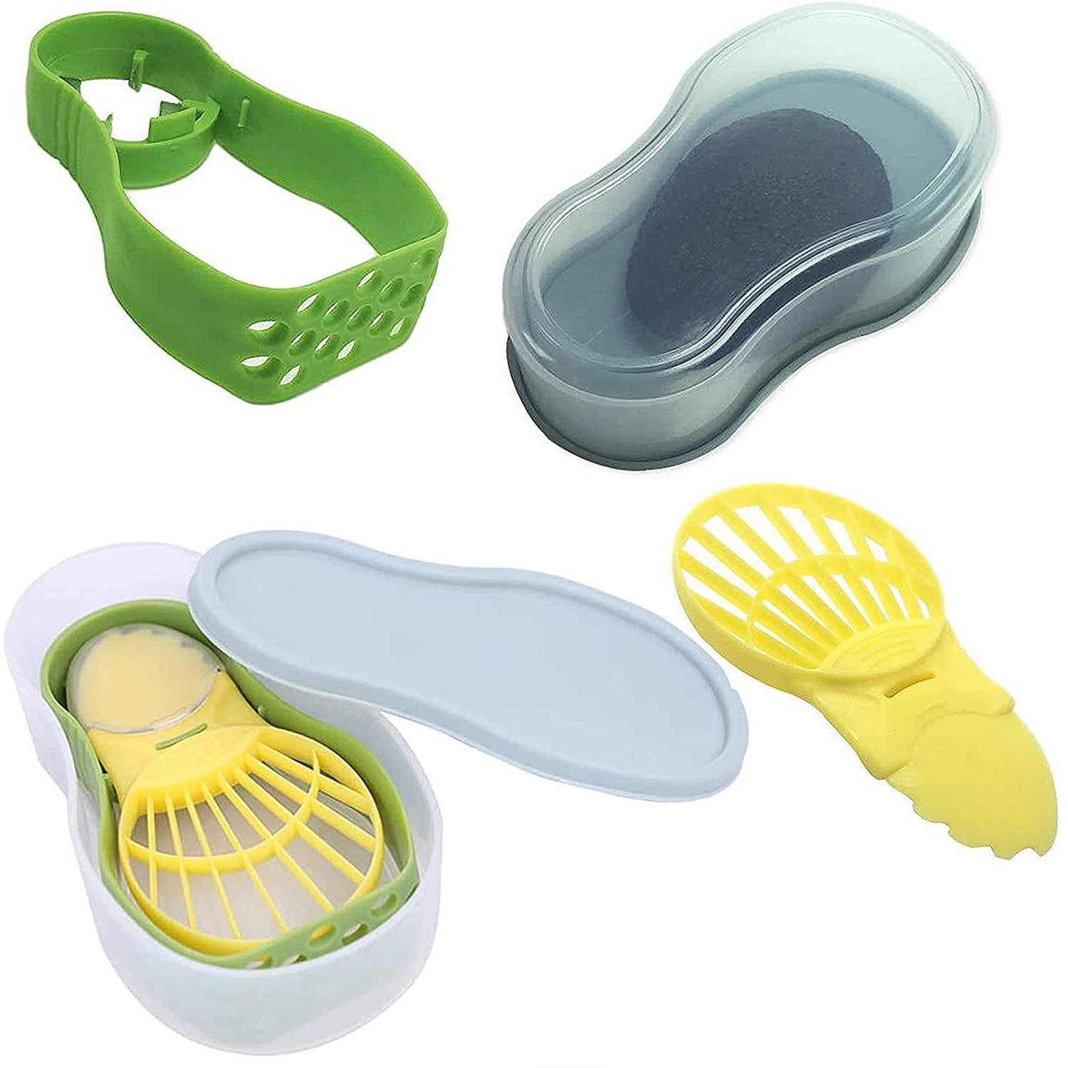 Recipient de Depozitare Avocado 5in1, Flippy, Etans, pentru Frigider, din Plastic, Dispozitiv de Taiat, Curatat,