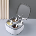 Recipient pentru condimente Flippy, 4 casute, potrivit pentru sare, cimbru, piper, condimente, 4 lingurite din plastic,