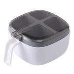 Recipient pentru condimente Flippy, 4 casute, potrivit pentru sare, cimbru, piper, condimente, 4 lingurite din plastic,