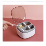 Recipient pentru condimente Flippy, 4 casute, potrivit pentru sare, cimbru, piper, condimente, 4 lingurite din plastic,