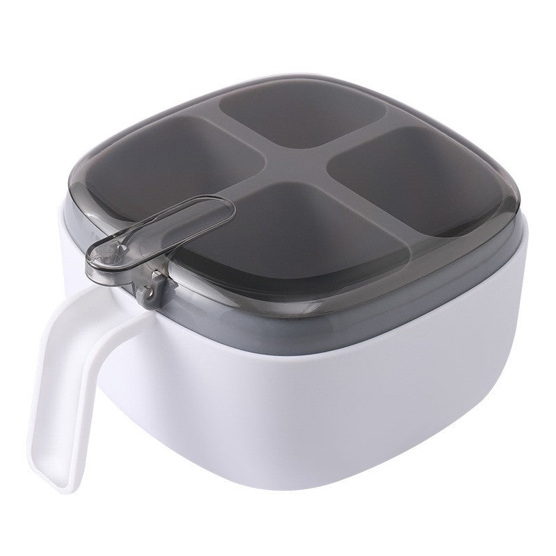 Recipient pentru condimente Flippy, 4 casute, potrivit pentru sare, cimbru, piper, condimente, 4 lingurite din plastic,