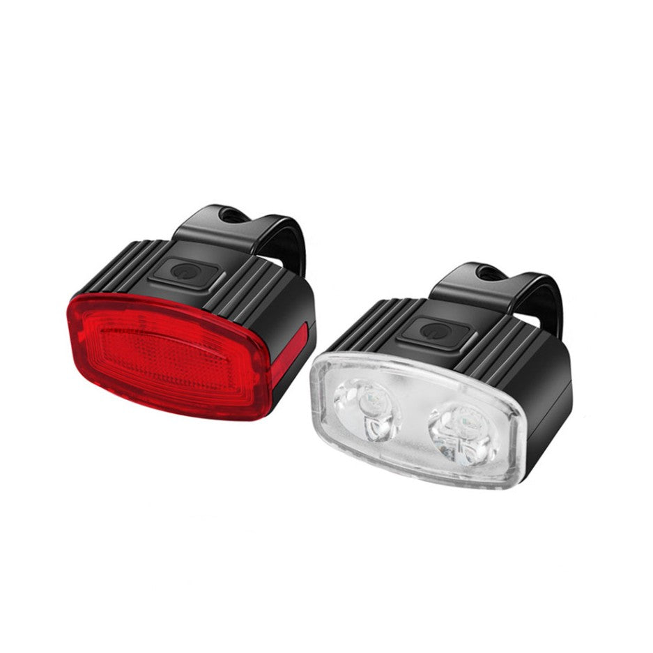 Set far si stop spate LED bicicleta, Flippy, incarcare USB, rezistent la apa, 4 moduri de luminare, Plastic, Alb/Rosu,