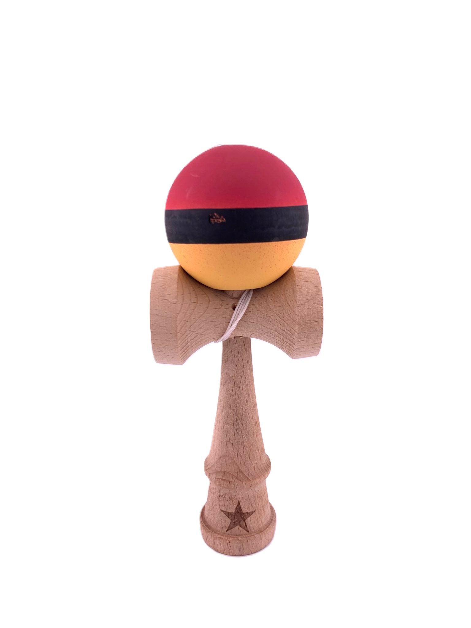 RESIGILAT - Kendama X Originala, Profesionala, Flippy, din Lemn, Rubber Grip, 18 cm, Rosu/Negru/Galben