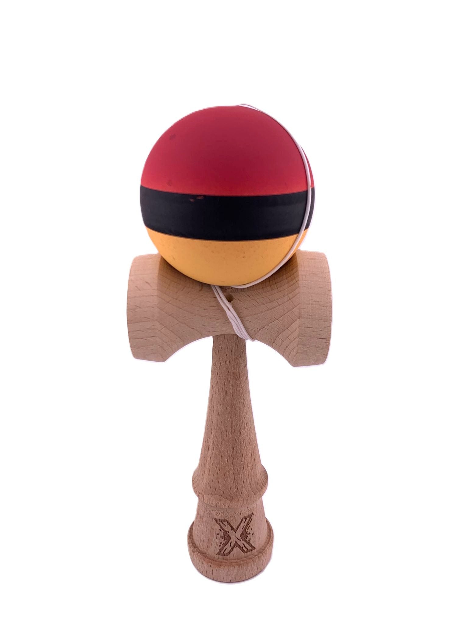 RESIGILAT - Kendama X Originala, Profesionala, Flippy, din Lemn, Rubber Grip, 18 cm, Rosu/Negru/Galben
