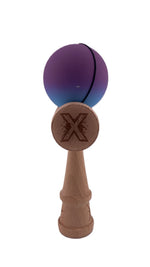 RESIGILAT - Kendama X Originala, Profesionala, Flippy, din Lemn, Rubber Grip, 18 cm, Roz/Mov/Albastru