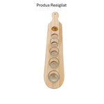 RESIGILAT - Set 6 Pahare Shot din Sticla Flippy, cu Suport din Lemn, Design Rustic, 49.5 x 7 x 6.5 cm, Maro