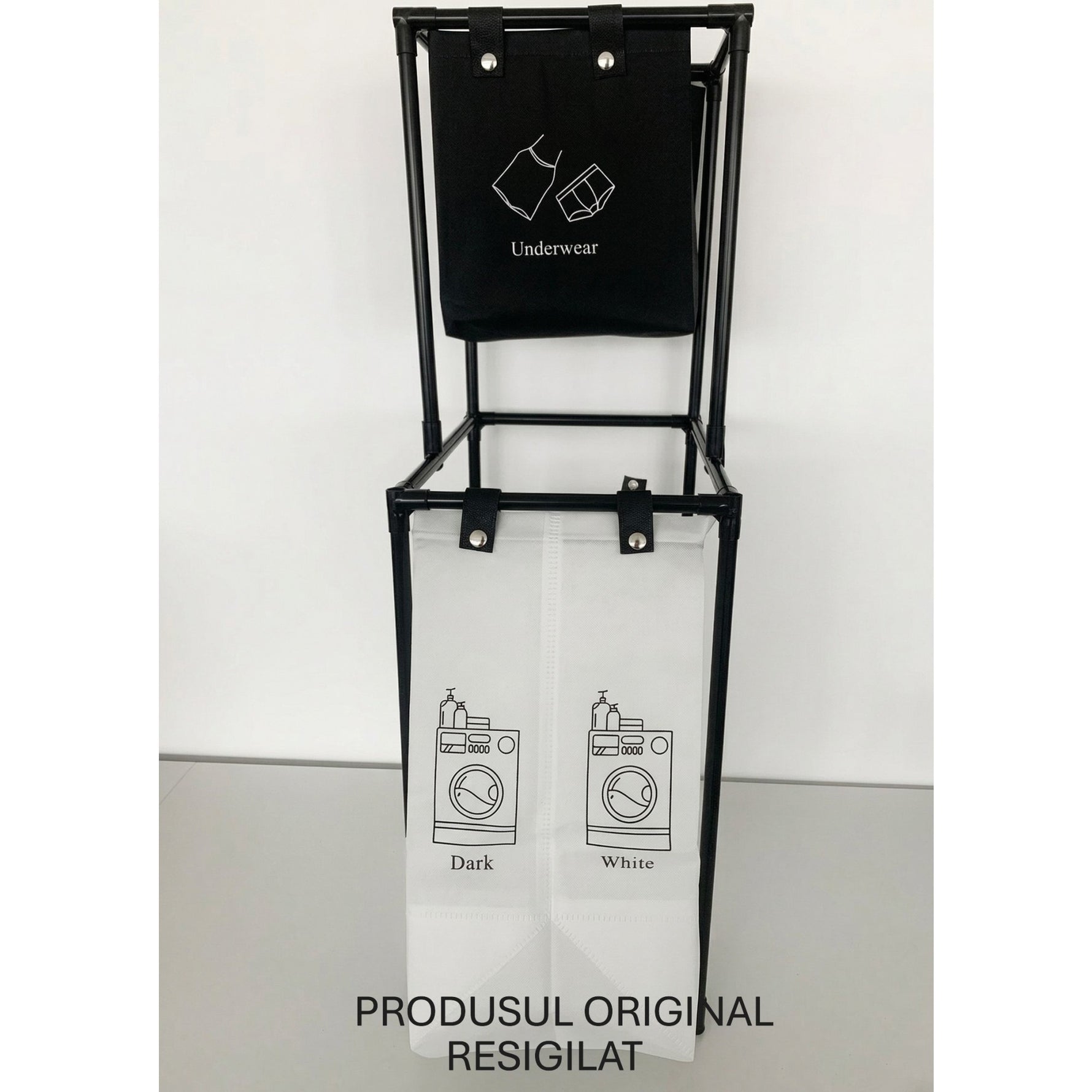 RESIGILIAT - Cos de Rufe, Flippy, cu 2 Etaje, 2 Cosuri, Cadru de Otel Inoxidabil, 97x44x31 cm, Negru