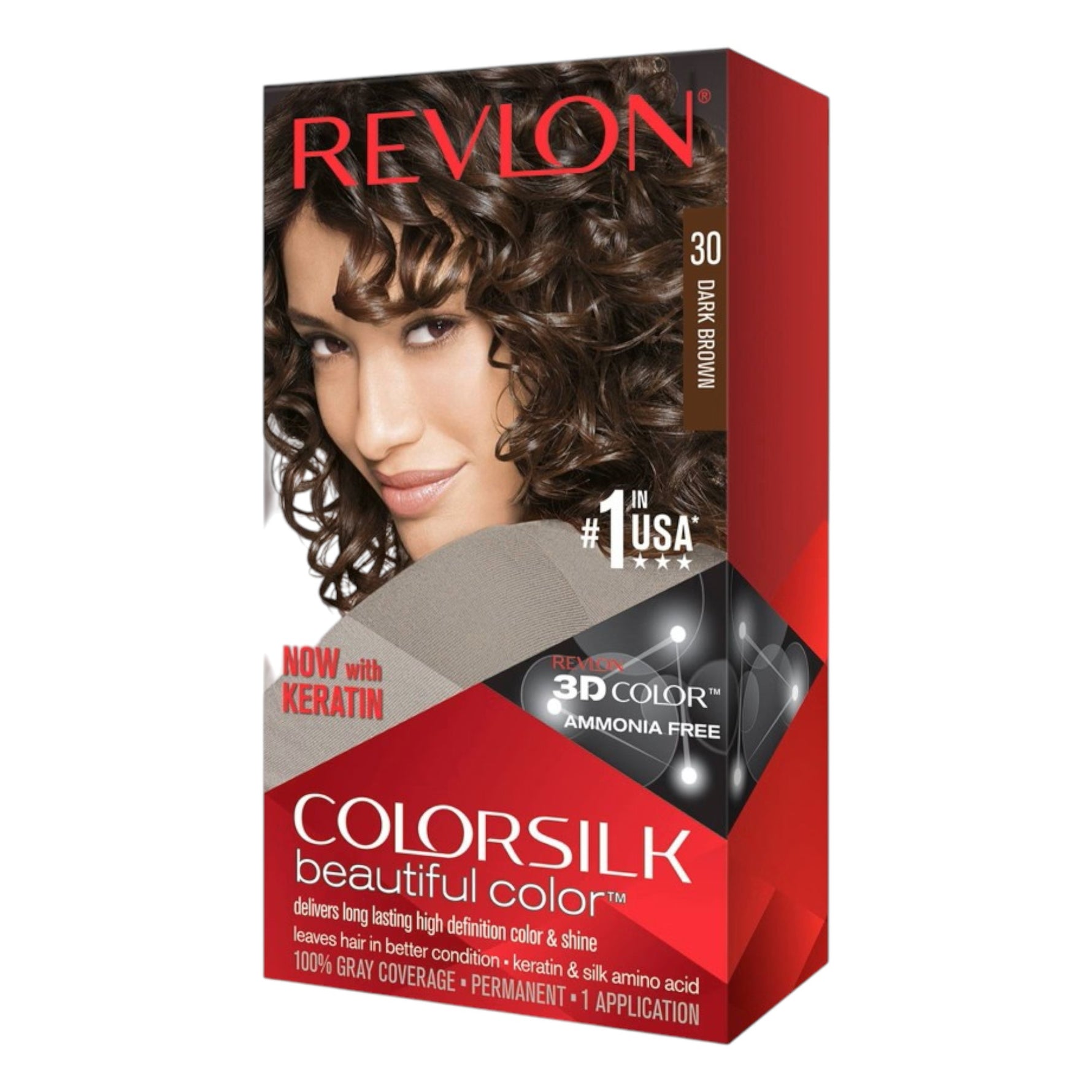 Revlon, Colorsilk, Vopsea permanentă de păr, 30 Dark Brown, 130 ml