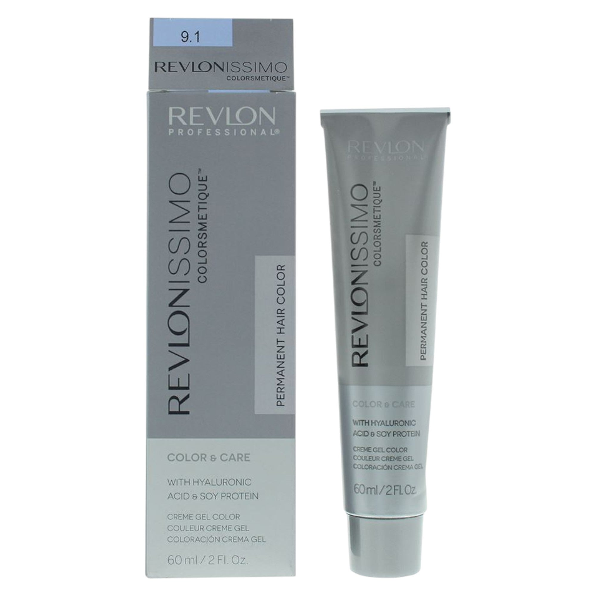 Revlon, Revlonissimo Colorsmetique, Acid hialuronic, Vopsea permanentă de păr, 9.1 Very Light Ash Blonde, 60 ml
