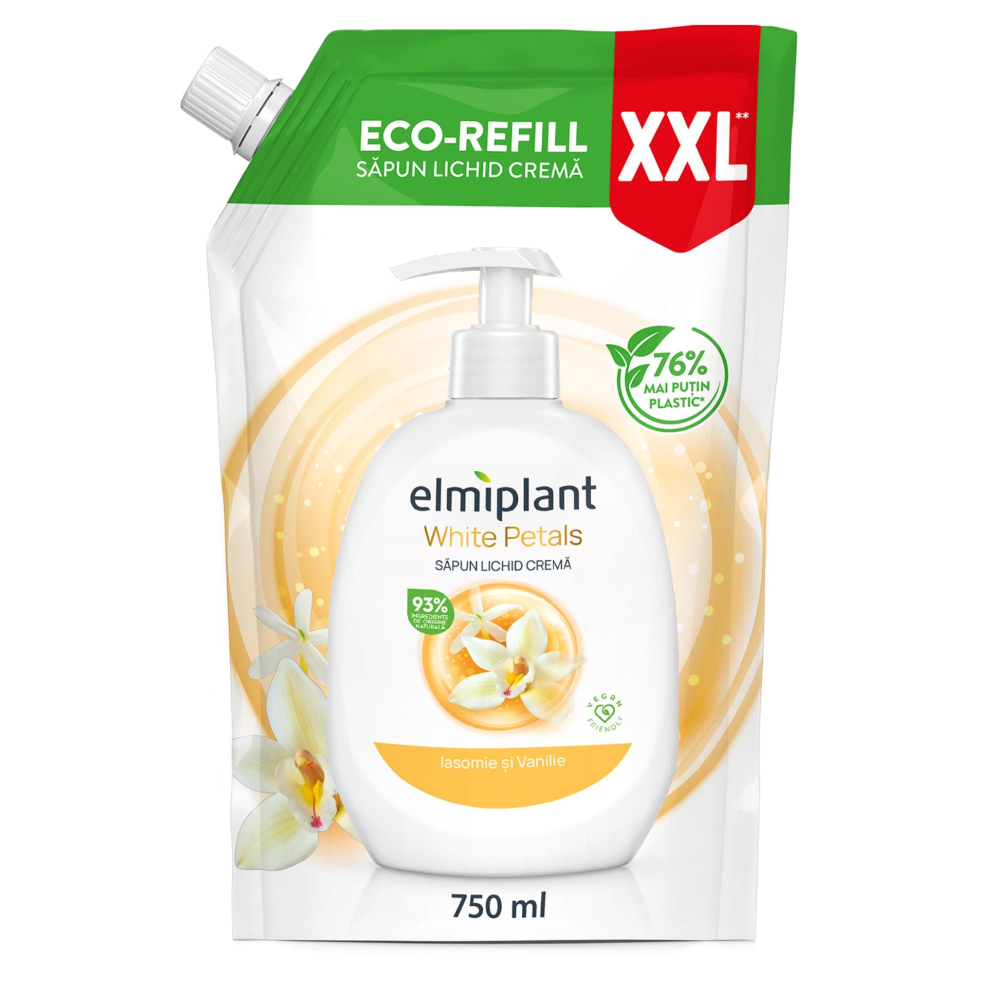Rezerva Sapun Lichid Crema, Elmiplant, Iasomie si Vanilie, 750 ml