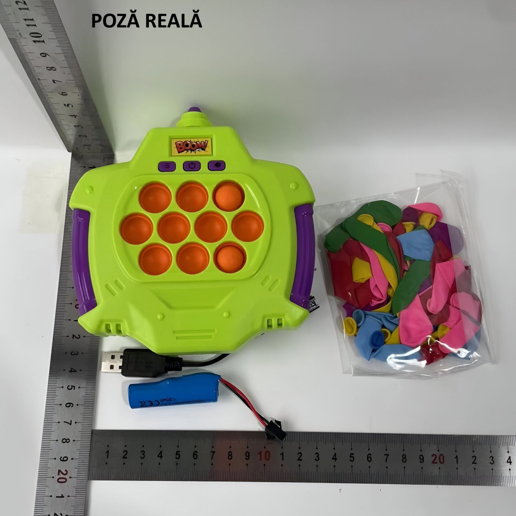 Joc Pop-It Antistres, Flippy, Electronic, 50 de Baloane, Muzica, 2 Moduri de Joc, Nivel Maxim 200, 14.5x13.5x5.7cm,