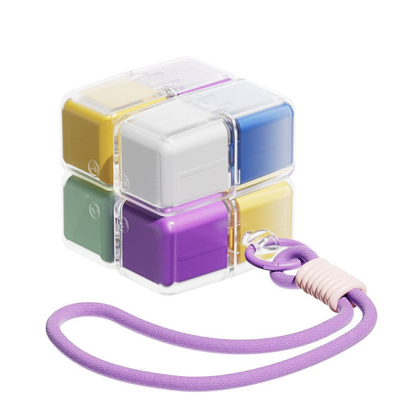 Cutie pentru Medicamente, Flippy, Model Rubik' Cube, cu Curea de Agatare, Dozator Portabil de Medicamente, Dispenser