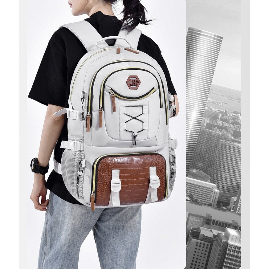 Rucsac Multifunctional pentru Calatorie, Flippy, pentru Alpinism, Voiaj, Drumetii, din Panza Oxford, 34x16x52 cm, Alb