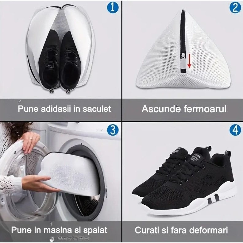 Sac pentru spalare si uscare incaltaminte Flippy, compatibil cu masina de spalat, material rezistent, 42 x 24 x 24 cm,