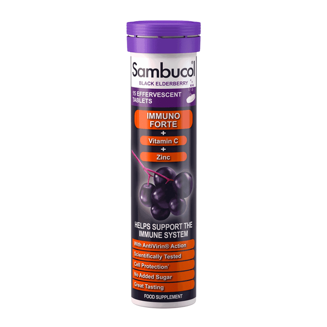 Sambucol, Immuno Forte+, Soc negru, Vitamina C și Zinc, Susțineți sistemul imunitar, Tablete efervescente, 15 buc