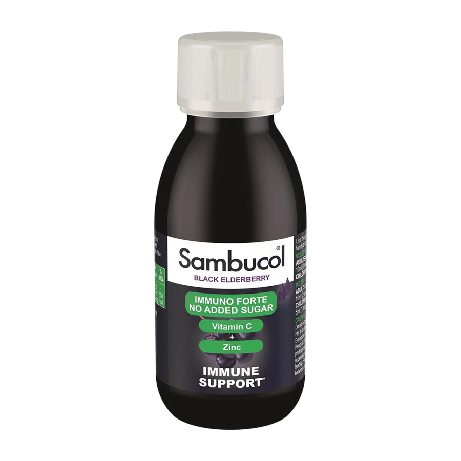 Sambucol, Immuno Forte, Fără zahăr, soc negru, vitamina C și zinc, Susțineți sistemul imunitar, Sirop, 120 ml