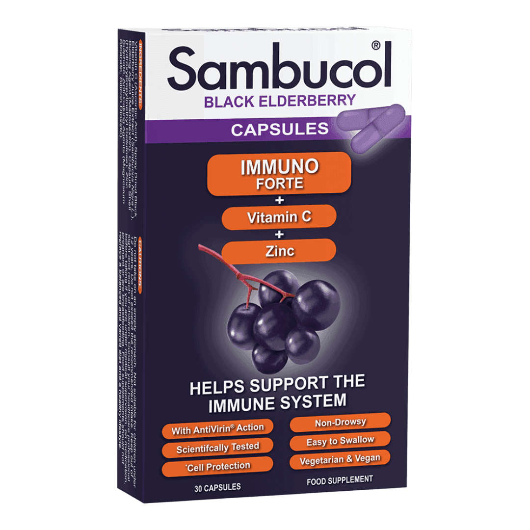 Sambucol, Immuno Forte+, Vitamin C + Zinc, Susțineți sistemul imunitar, Capsule, 30 de capsule