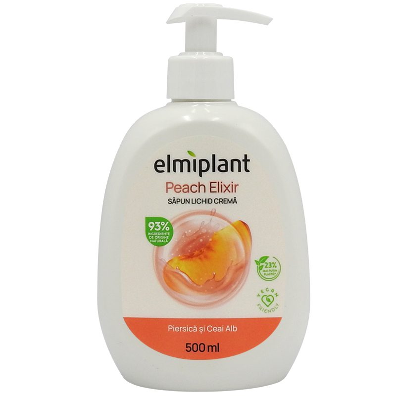 Sapun Lichid Crema, Elmiplant, Piersica si Ceai Alb, 500 ml