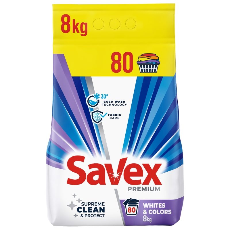 Detergent Automat pentru Rufe, SAVEX, 2 in 1 Whites Colors, 8 kg