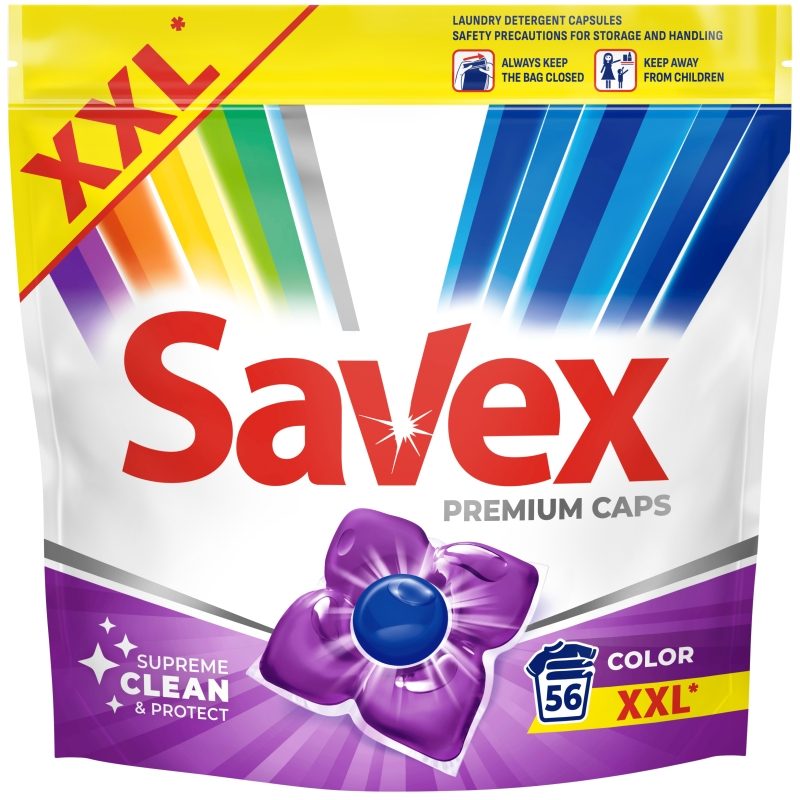 Detergent Capsule pentru Rufe, SAVEX, Color, Set 56 Bucati