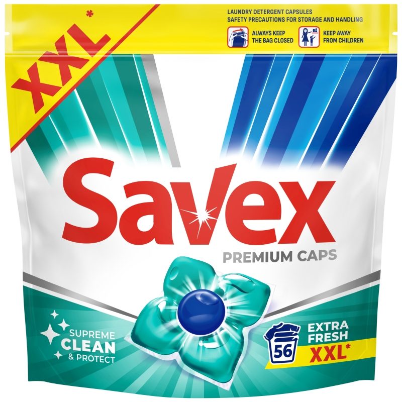 Detergent Capsule pentru Rufe, SAVEX, Extra Fresh, Set 56 Bucati