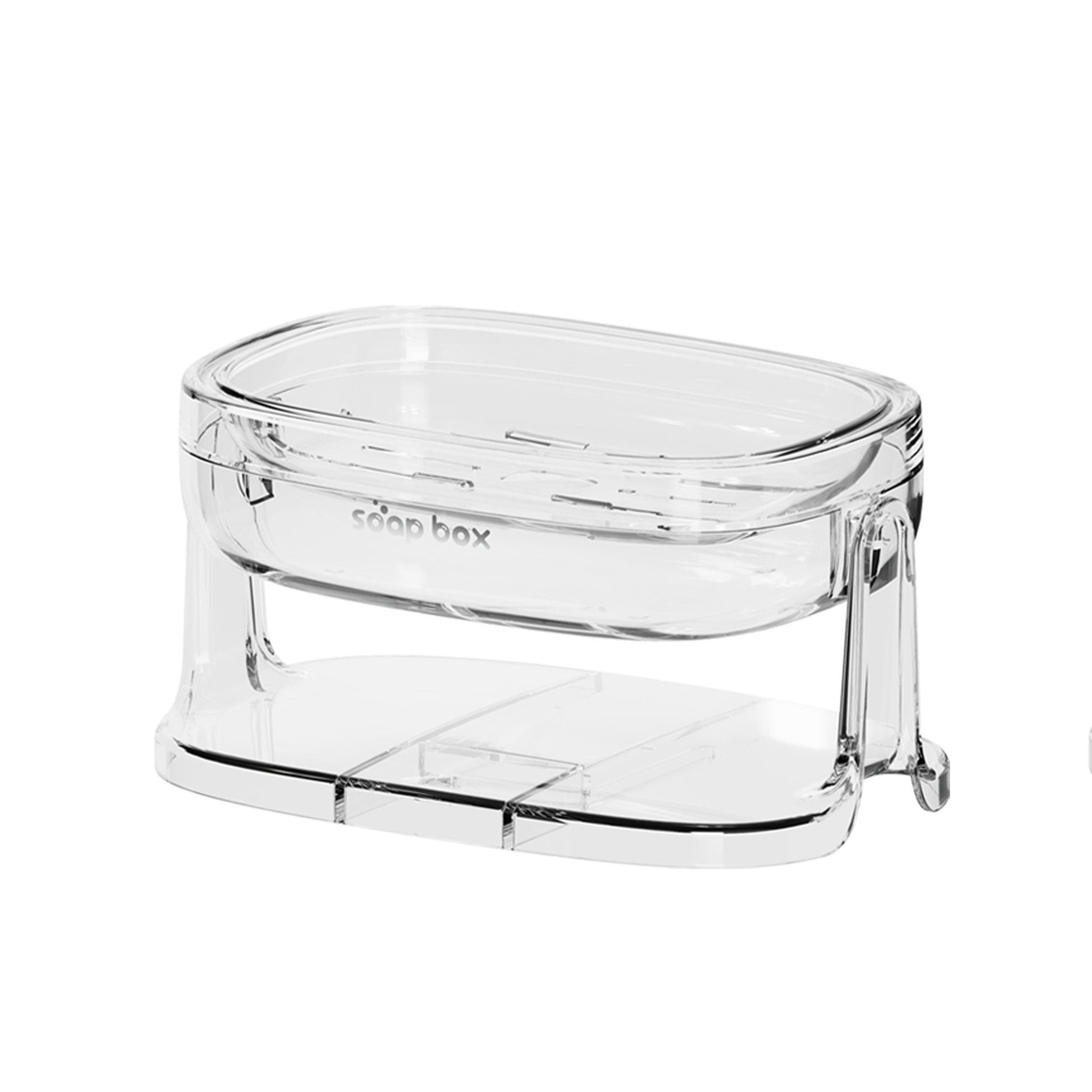 Savoniera cu Suport 2 in 1, Flippy, Pentru Perete sau Blat, PET, Scurgere Optima, Argintiu Transparent