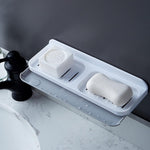 Savoniera Dubla, Flippy, de Perete, cu Compartiment de Scurgere, Montare prin Lipire, 26 x 8 x 4 cm, Alb/Gri
