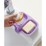 Savoniera Dubla, Flippy, Sistem de Scurgere a Apei, din ABS, 14.5 x 18 x 3 cm, Mov/Alb
