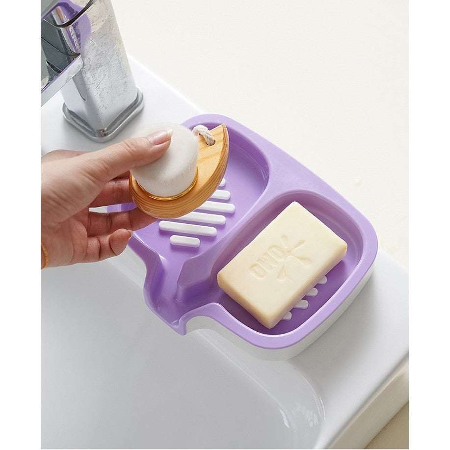 Savoniera Dubla, Flippy, Sistem de Scurgere a Apei, din ABS, 14.5 x 18 x 3 cm, Mov/Alb