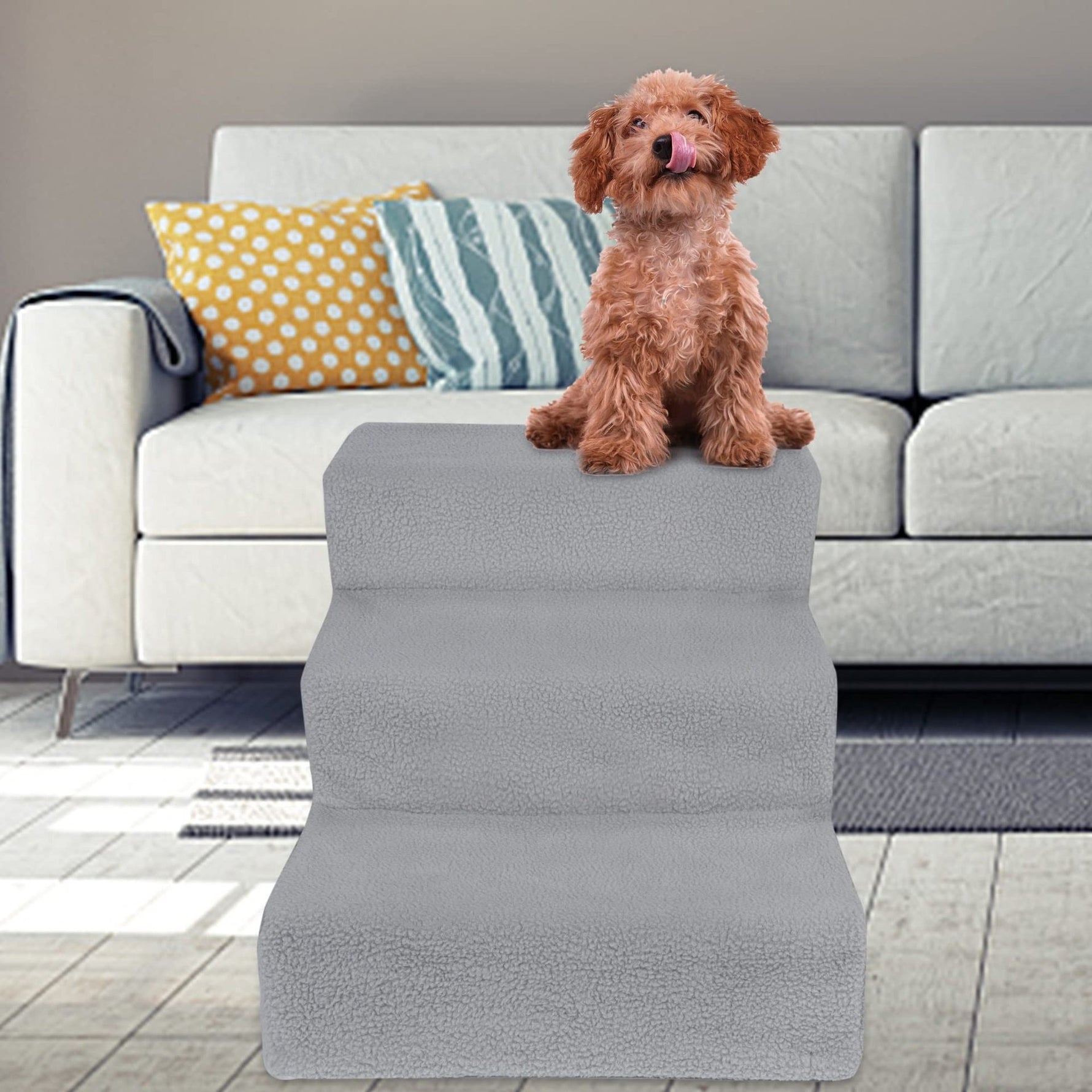 Scara pentru Animale de Companie, Flippy, Universal, Detasabil, 3 Trepte, 45x35x30 cm, Gri