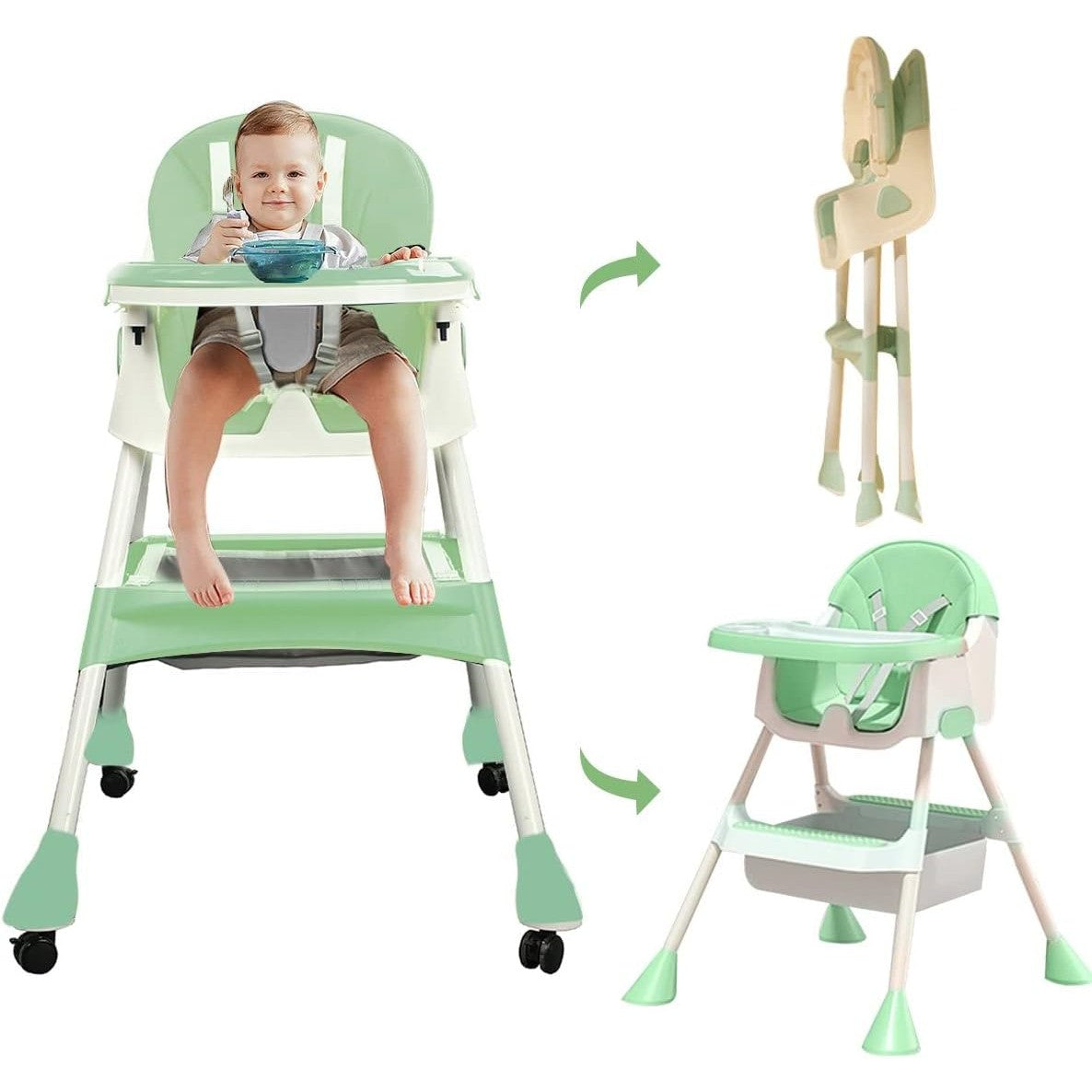 Scaun de Masa 2in1, Flippy, pentru Copii de la 6 luni - 5 Ani, Inaltime Reglabila, Centura in 5 Puncte, Tava de Masa,