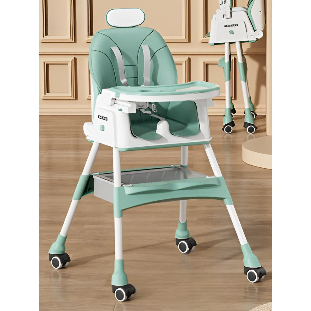 Scaun de Masa pentru Bebelusi si Copii Flippy, cu Roti, cu Tetiera, Telescopic, Pliabil, Masuta Reglabila, Suport