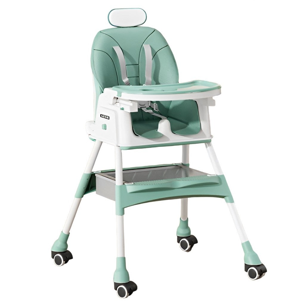 Scaun de Masa pentru Bebelusi si Copii Flippy, cu Roti, cu Tetiera, Telescopic, Pliabil, Masuta Reglabila, Suport