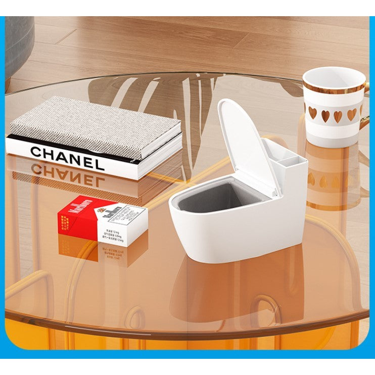 Scrumiera creativa Flippy, Forma de Toaleta, Capac Alb , Material ABS si Otel Inoxidabil, 12.5 x 10 x 8 cm, Fixare prin