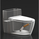 Scrumiera creativa Flippy, Forma de Toaleta, Capac Alb , Material ABS si Otel Inoxidabil, 12.5 x 10 x 8 cm, Fixare prin