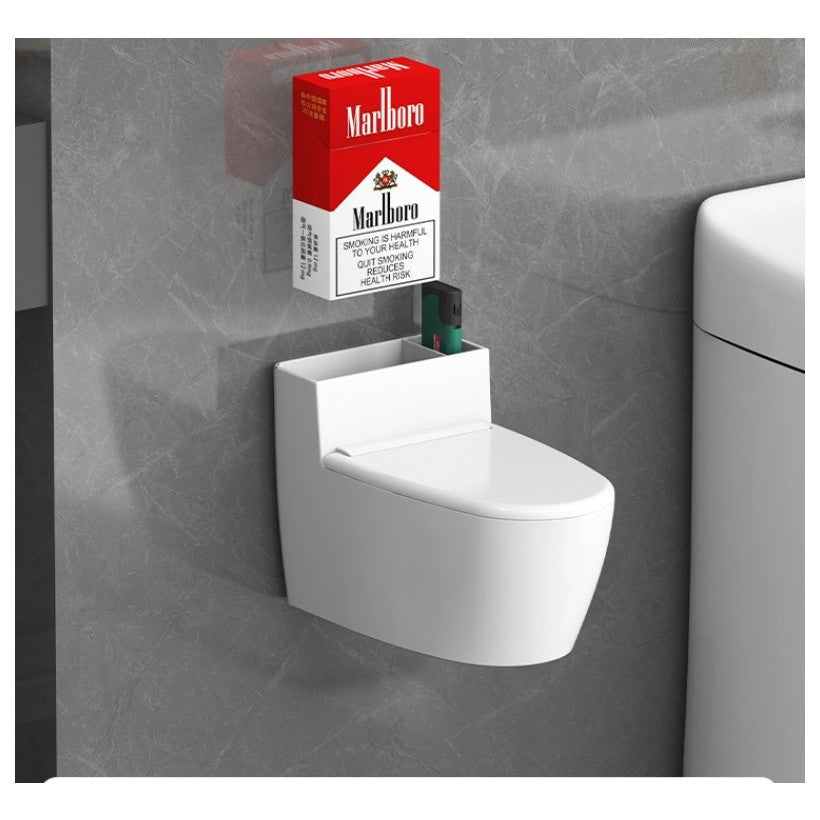 Scrumiera creativa Flippy, Forma de Toaleta, Capac Alb , Material ABS si Otel Inoxidabil, 12.5 x 10 x 8 cm, Fixare prin