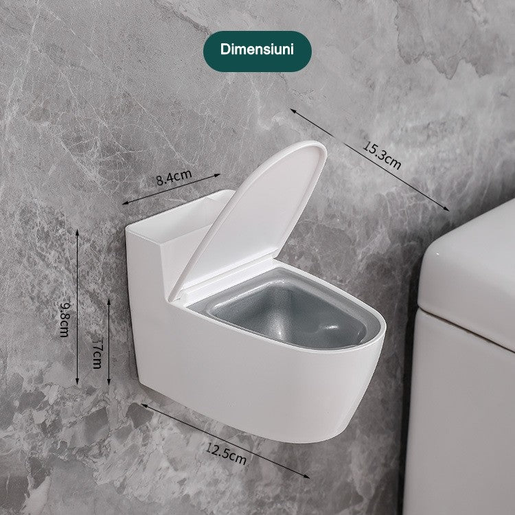 Scrumiera creativa Flippy, Forma de Toaleta, Capac Alb , Material ABS si Otel Inoxidabil, 12.5 x 9.8 x 8.4 cm, Fixare