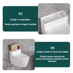 Scrumiera creativa Flippy, Forma de Toaleta, Capac Alb , Material ABS si Otel Inoxidabil, 12.5 x 9.8 x 8.4 cm, Fixare