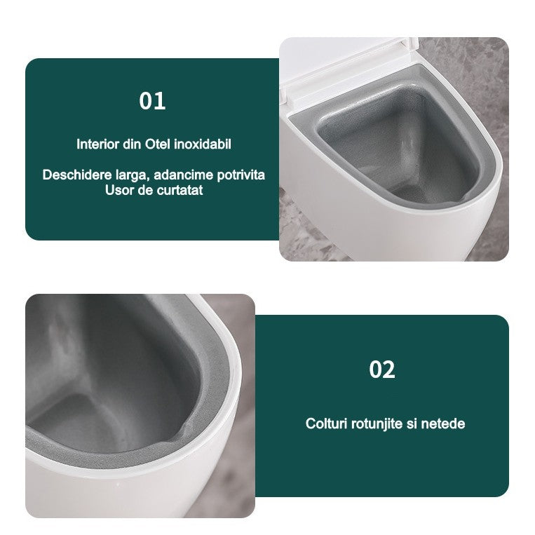 Scrumiera creativa Flippy, Forma de Toaleta, Capac Alb , Material ABS si Otel Inoxidabil, 12.5 x 9.8 x 8.4 cm, Fixare
