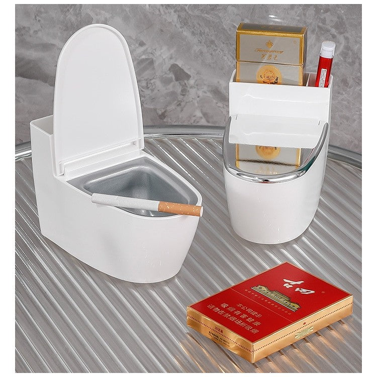 Scrumiera creativa Flippy, Forma de Toaleta, Capac Argintiu, Material ABS si Otel Inoxidabil, 12.5 x 9.8 x 8.4 cm,