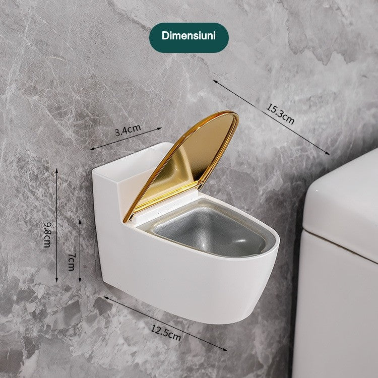 Scrumiera creativa Flippy, Forma de Toaleta, Capac Auriu, Material ABS si Otel Inoxidabil, 12.5 x 9.8 x 8.4 cm, Fixare