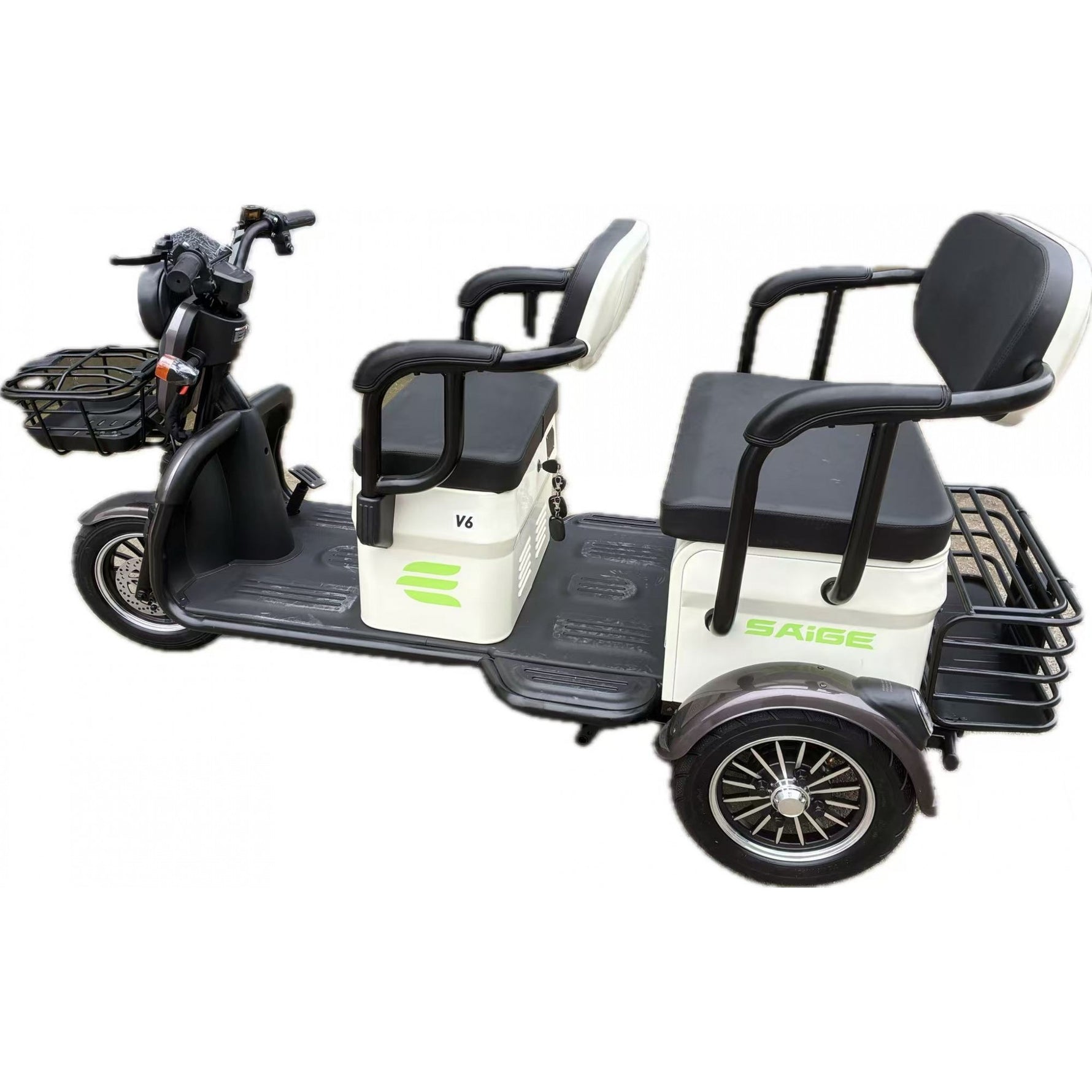 Triciclu Electric V6, Saige, Fara Permis, cu Doua Locuri, Motor 1800W, Baterie 72V24Ah, Autonomie 60km, 220x88x105 cm,