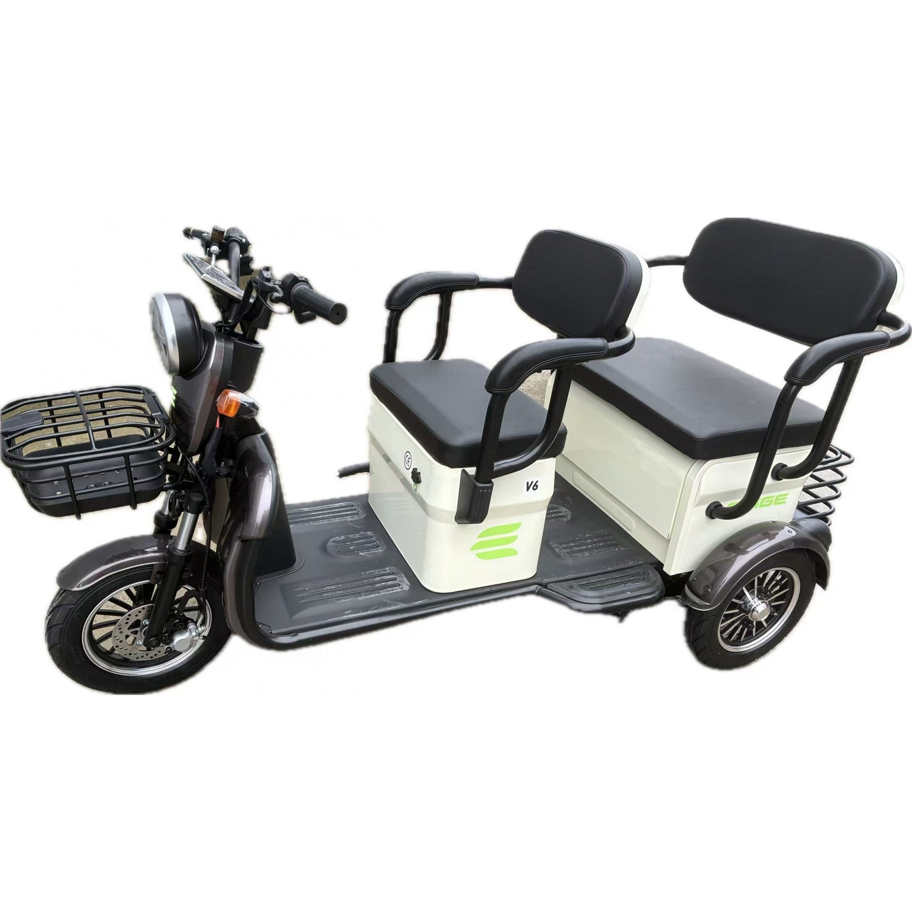 Triciclu Electric V6, Saige, Fara Permis, cu Doua Locuri, Motor 1800W, Baterie 72V24Ah, Autonomie 60km, 220x88x105 cm,