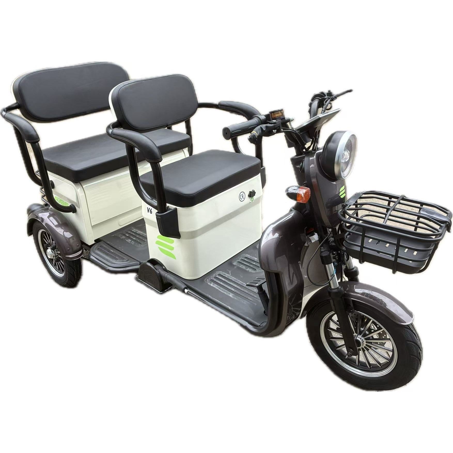 Triciclu Electric V6, Saige, Fara Permis, cu Doua Locuri, Motor 1800W, Baterie 72V24Ah, Autonomie 60km, 220x88x105 cm,